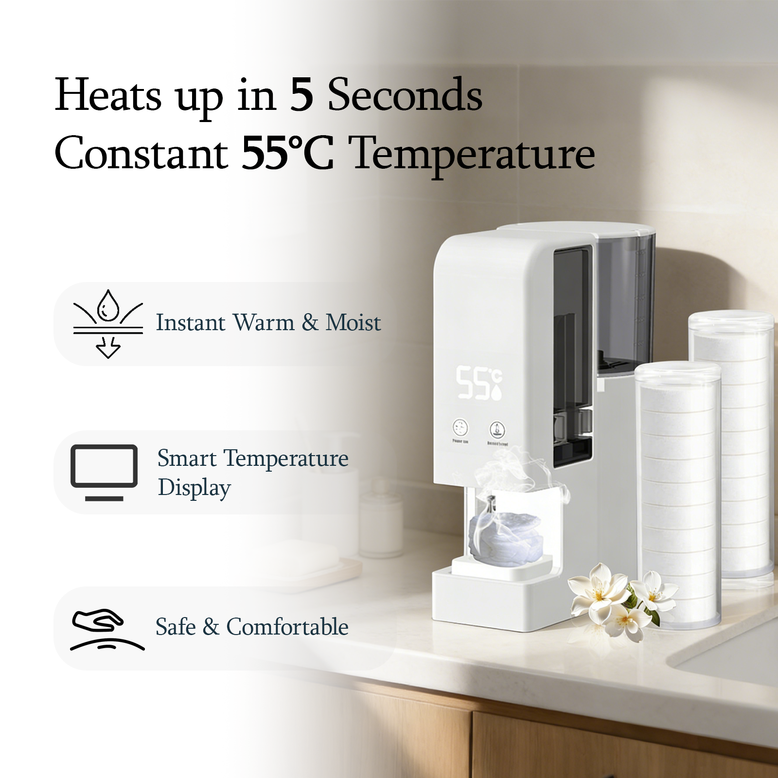 Auto Hot Towel Dispenser,5 Seconds,55°C/130°F,(80PCS Towels)